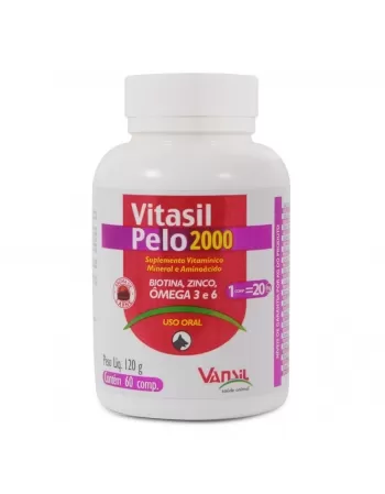 Vitasil Pelo 2000 Suplemento Vitamínico Pet 120g 60 Comprimidos Vansil