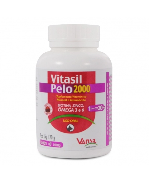 Vitasil Pelo 2000 Suplemento Vitamínico Para Cães e Gatos 120g 60 Comprimidos Vansil