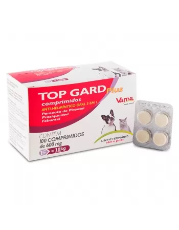 Top Gard Plus Vermífugo Para Cães e Gatos 600mg 100 Comprimidos Vansil