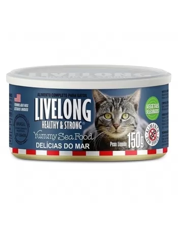 Lata de Alimento Para Gatos Sabor Delícias do Mar 150g Livelong