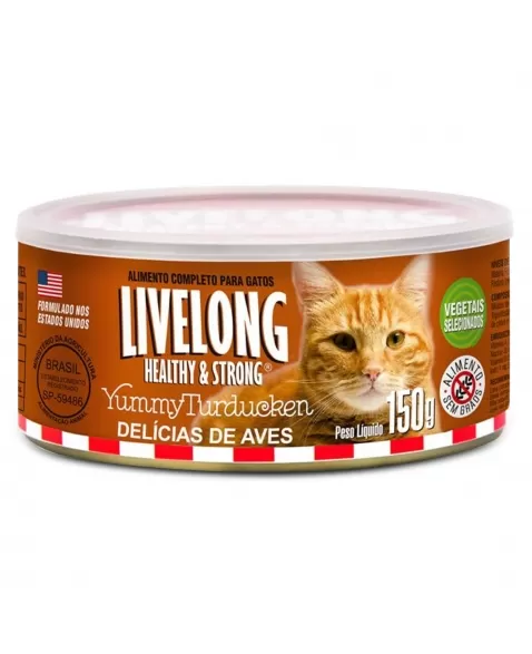 Lata De Alimento Yummy Turducken Para Gatos Delícias De Aves 150g Livelong