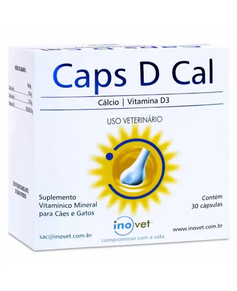 Caps D Cal Vitamina D3 Para Cães E Gatos 30 Comprimidos Inovet