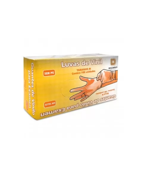 LUVA VINIL S/PO M CX C/100UN DESCARPACK