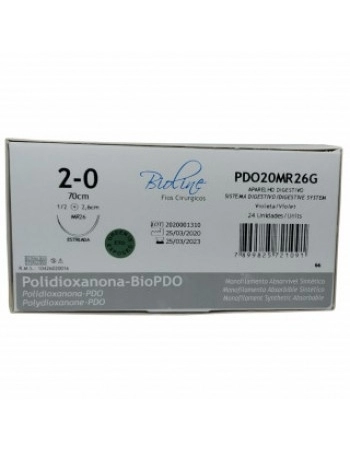 Fio de Sutura Polidioxanona Biopdo 2-0 com Agulha 1/2 3,5 70cm - Bioline