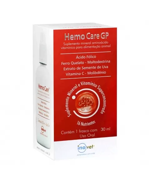 HemoCare GP Suplemento Vitamínico para Alimentação Animal 30ml Inovet