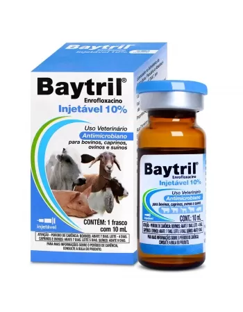 Validade 31/10/2024 - Baytril Injetável 10% Antibiótico Bovinos Ovinos Suínos 10ml Elanco