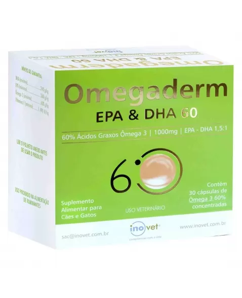 Omegaderm Suplemento EPA & DHA 60% 1000mg Com 30 Capsulas Inovet