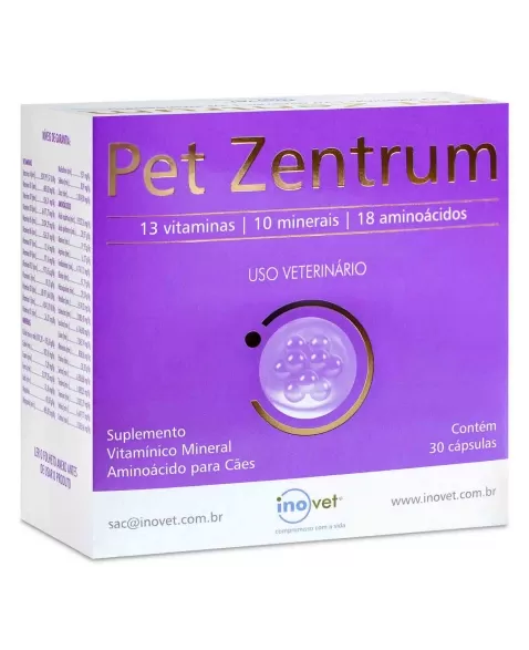 Pet Zentrum Para Cães Suplemento Vitamínico 30 Cápsulas Inovet