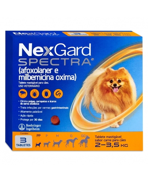 Nexgard Spectra 0,50gr Antipulgas e Carrapatos 2kg a 3,5kg Tamanho PP 3 Tabletes Boehringer