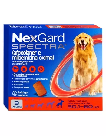 Nexgard Spectra Para Cães Tamanho GG Antipulgas e Carrapatos 30,1kg a 60kg 3 Tabletes Boehringer