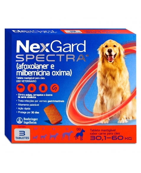 Nexgard Spectra Para Cães Tamanho GG Antipulgas e Carrapatos 30,1kg a 60kg 3 Tabletes Boehringer