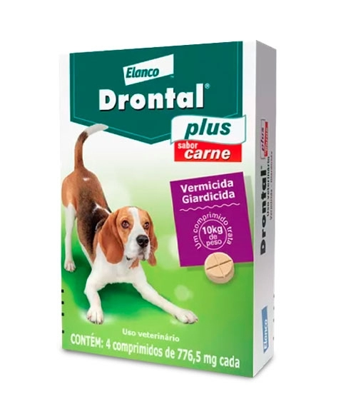 Drontal Plus Vermífugo Sabor Carne 10kg 4 Comprimidos Elanco