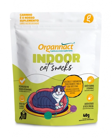 Petisco Indoor Cat Snacks Gatos 40g Organnact