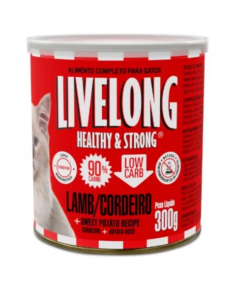 Lata de Alimento Lamb Para Gatos Sabor Cordeiro 300g Livelong