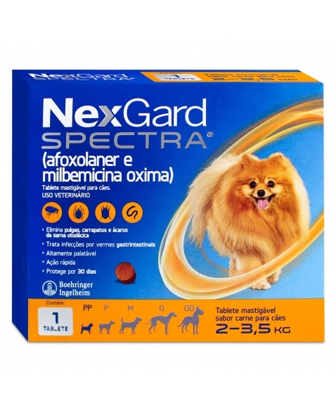 Validade 31/08/2024 Nexgard Spectra 0,50gr Antipulgas e Carrapatos 2kg a 3,5kg Tamanho PP 1 Tablete Boehringer