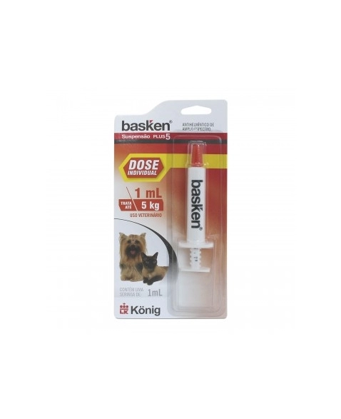 Vermífugo Basken Suspensão Plus 5 Cães e Gatos Dose Individual 1ml Konig