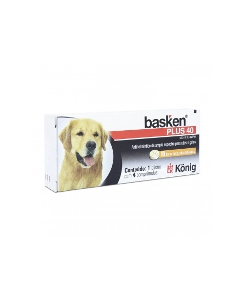 Vermífugo Basken Plus 40 para Cães 1100mg 4 Comprimidos Konig