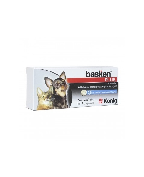 Vermífugo Basken Plus para Cães e Gatos 300mg 4 Comprimidos Konig