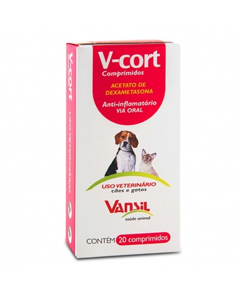 V-Cort Dexametasona Anti-Inflamatório Para Cães e Gatos 20 Comprimidos Vansil