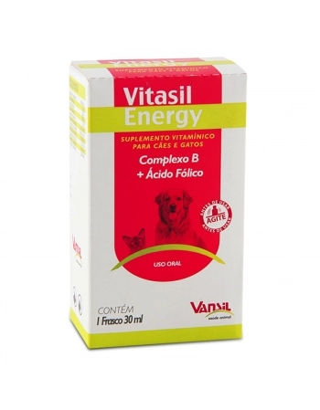 Validade 30/05/2024 - Vitasil Energy 30 ml Suplemento Vitamínico para Cães e Gatos Vansil